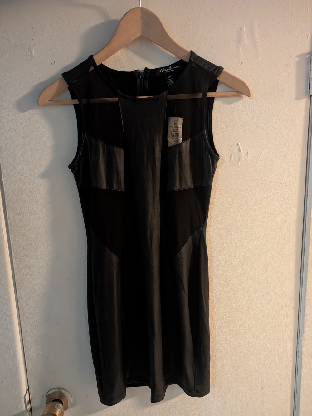 Streetwear Society Black Faux-Leather Panel And Mesh Mini Dress